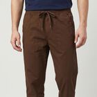 Men's Brown Slim Fit Drawstring Casual Trousers, Brown, small