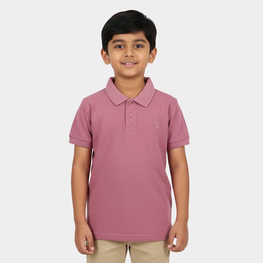 Boys Bright Pink Round Neck Casual Half Sleeve T-Shirt, Pink, large