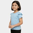 Girls Light Blue Cotton Round Neck Casual T-Shirt, Light Blue, small