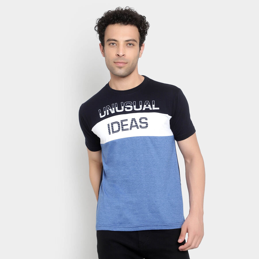 Round Neck T-Shirt, Navy Blue, large image number null