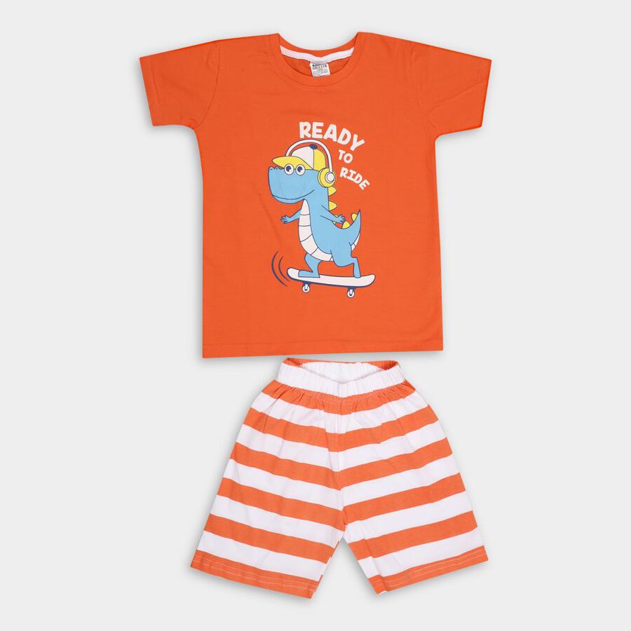 Boys' Cotton Knit Baba Suit, मूँगा (कोरल), large image number null