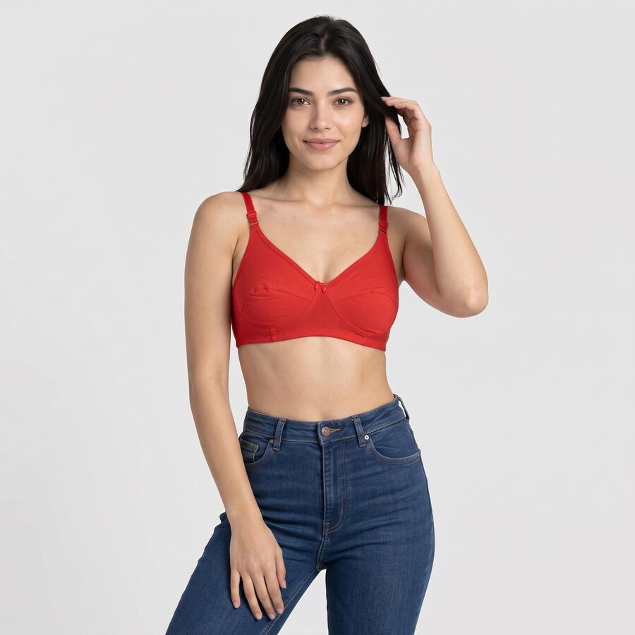 Women's Red 100% Cotton V Neck Bralette Bra, मरून, large