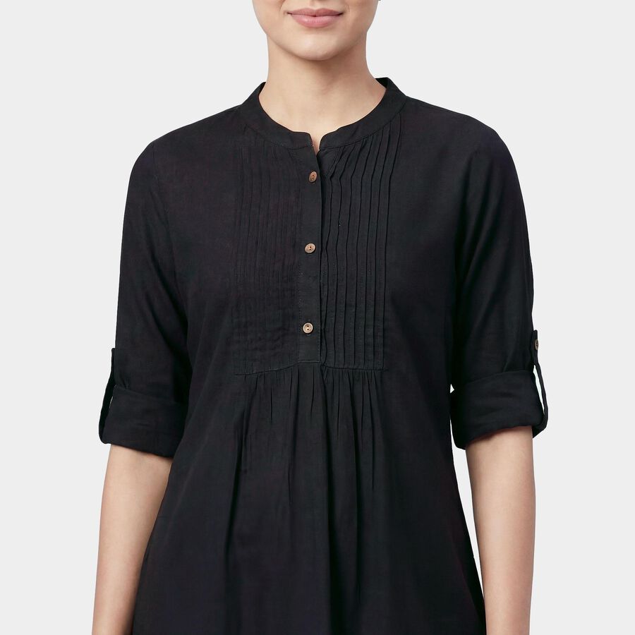 Women's Black V-Neck Printed Kurti, Black, large