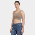 Women's Brown Round Neck Seamless Sports Bra, Brown, small