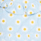Girls' Pastel Blue Daisy Print Ruffled Neck Frock, Light Blue, small