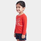 Girls Red Round Neck Regular Top, Red, small