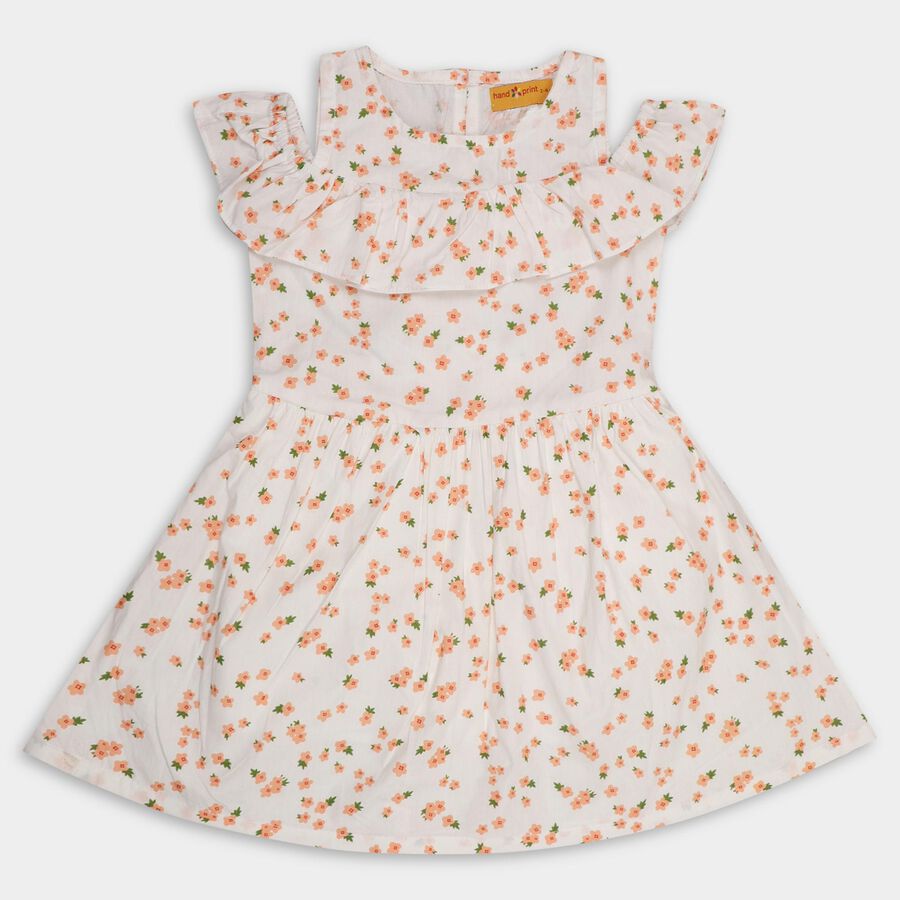 Girls' 100% Cotton Frock , ऑफ व्हाइट, large image number null
