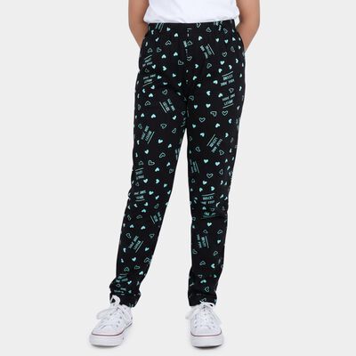 Girls' Black Regular Fit Solid Pyjama