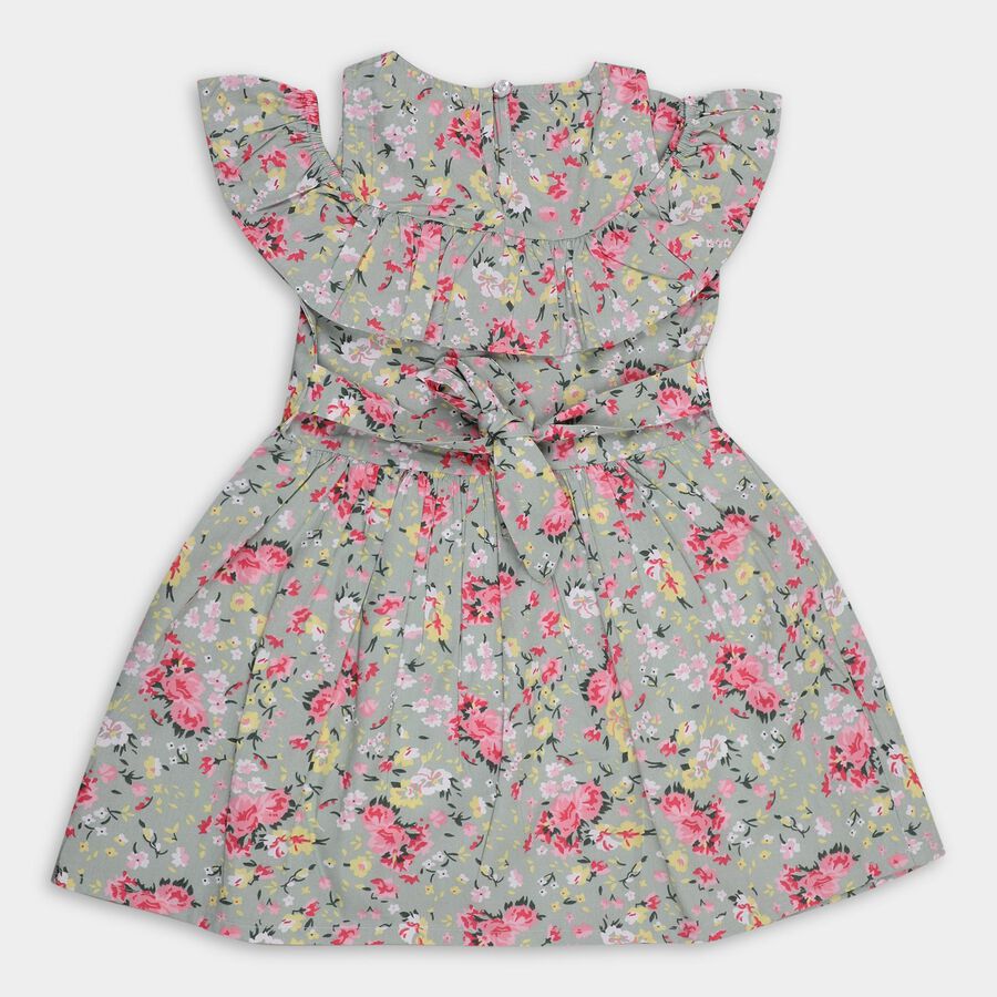 Girls' 100% Cotton Frock, हल्का हरा, large