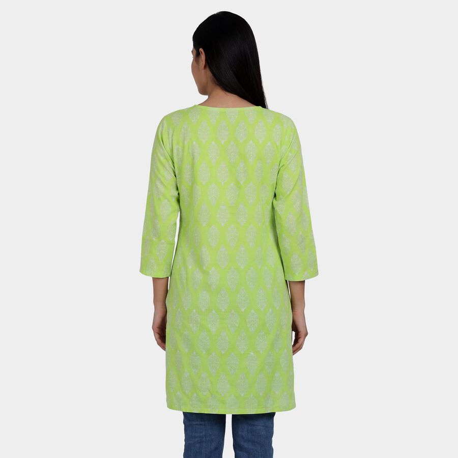 Women's Green Mandarin Collar Printed Straight Kurti, Light Green, large