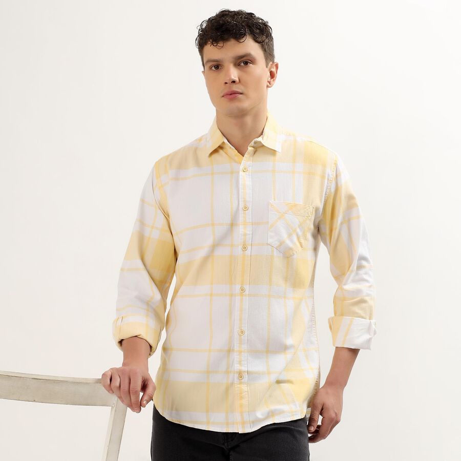 Men's 100% Cotton Regular Collar Casual Shirt, पीला, large image number null