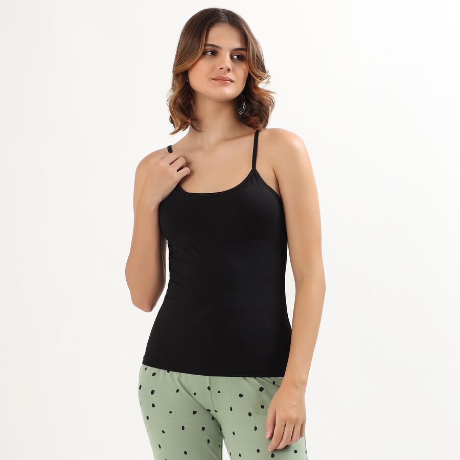 Women's Black Cotton Scoop Neck Casual Slip, Black, large image number null