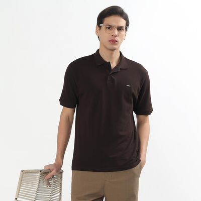 Men's Rich Brown Cotton Polo Neck Casual T-Shirt