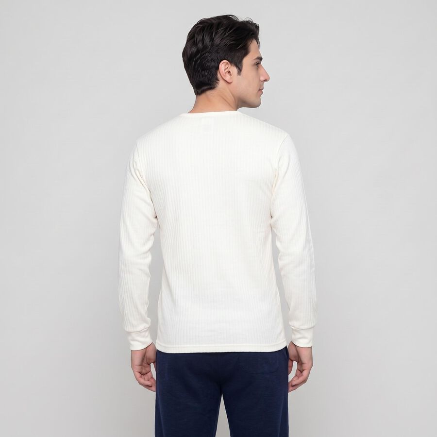 Men's Cream Long Sleeve Thermal, ऑफ व्हाइट, large