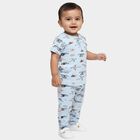 Infant's Pale Powder Blue Cotton Round Neck Airplane Print Night Suit, Light Blue, small