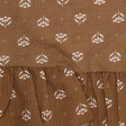 Girls' Brown Round Neck Peplum Top and Capri Set, भूरा, small