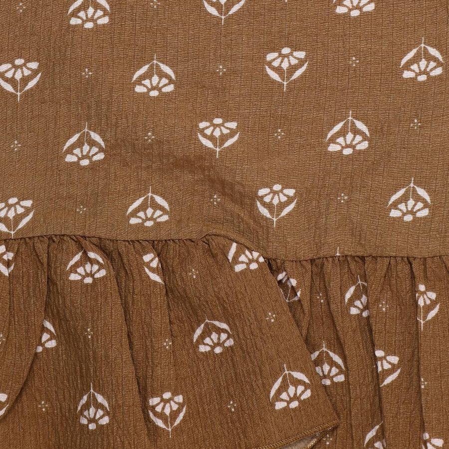 Girls' Brown Round Neck Peplum Top and Capri Set, भूरा, large