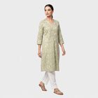 Women's Sage Green V-Neck Printed Kurta, हल्का हरा, small
