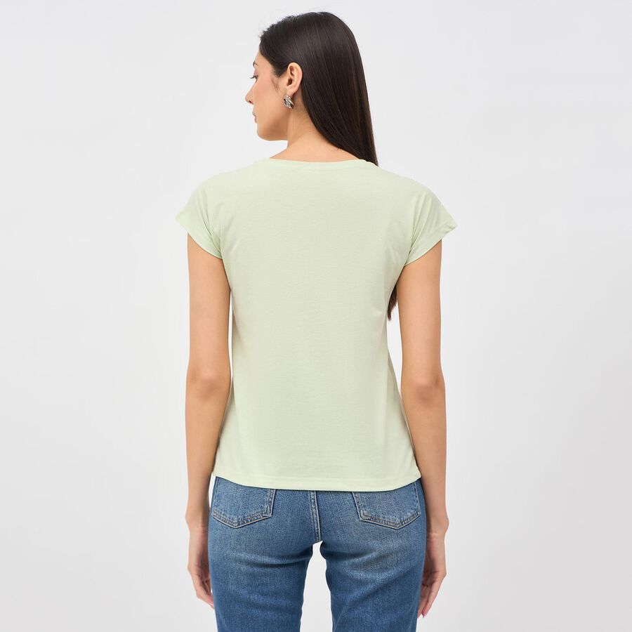 Women's Light Green Round Neck Floral T-Shirt, Light Green, large image number null