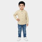Boys Beige Cotton Checked Regular Fit Shirt, गहरा पीला, small