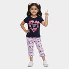 Girls' Navy Blue Round Neck Graphic Top and Capri Set, नेवी ब्लू, small