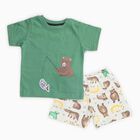 Infants' Olive Cotton Round Neck Graphic Baba Suit, Olive, small image number null
