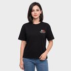 Ladies' Black Cotton Round Neck Regular T-Shirt, काला, small