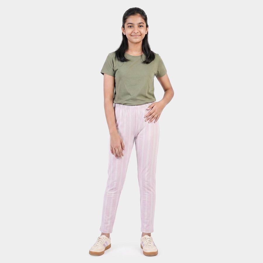 Girls' Lilac Straight Fit Striped Pyjama, लाइलेक, large