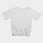 Girls White Cotton Round Neck Regular T-Shirt, सफ़ेद, small
