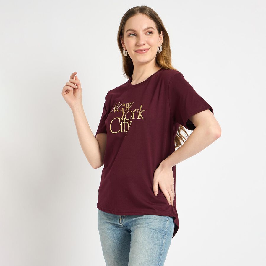 Ladies' 100% Cotton Round Neck T-Shirt , वाइन, large