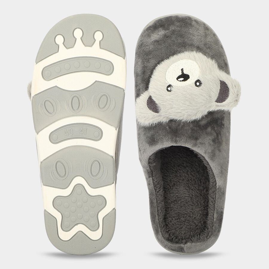 Women's Grey Slip-On House Slippers, ग्रे, large