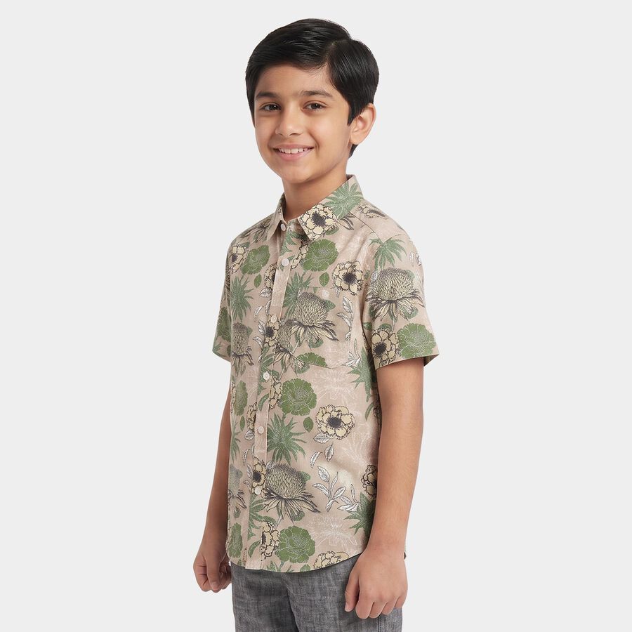 Boys Light Pink Cotton Short Sleeves Collar Shirt, Light Pink, large