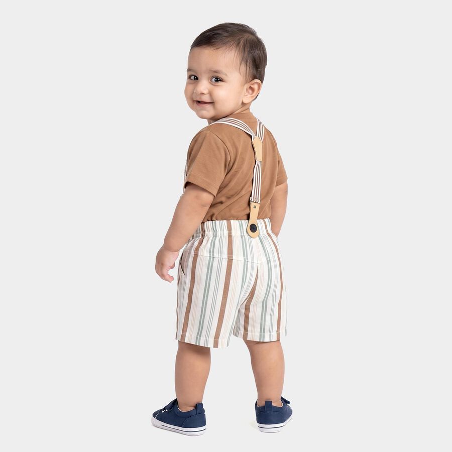 Infants' Beige Cotton Round Neck Graphic Print Baba Suit, Beige, large
