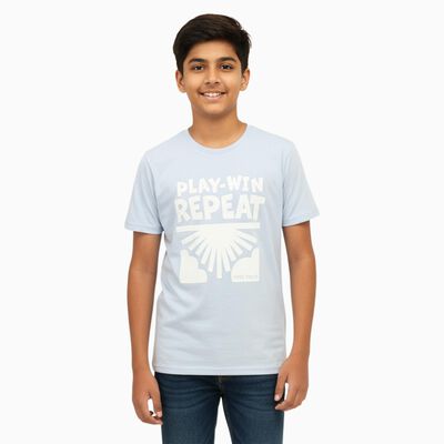 Boys Light Powder Blue Crew Neck Casual T-Shirt