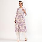 Women's Muted Lavender Purple Round Neck Embroidered Floral Kurta, Lilac, small