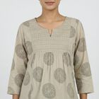 Women's Beige Round Neck Solid Kurti, Beige, small