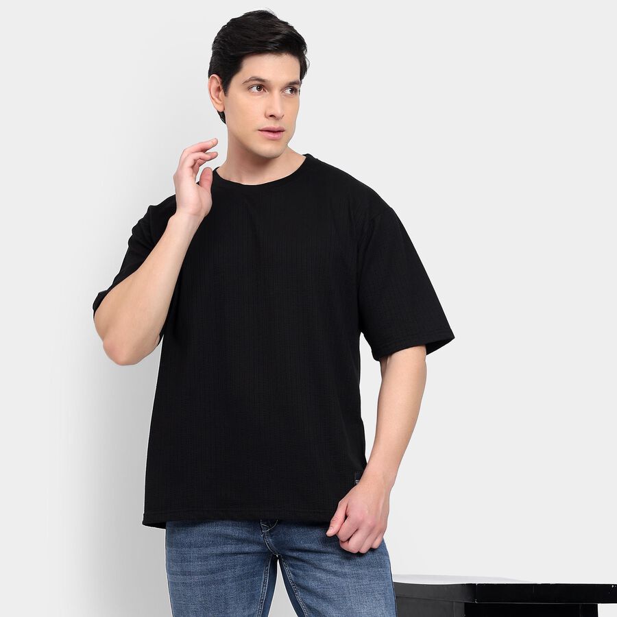 Men's Round Neck Half Sleeves T-Shirt, Black, large image number null