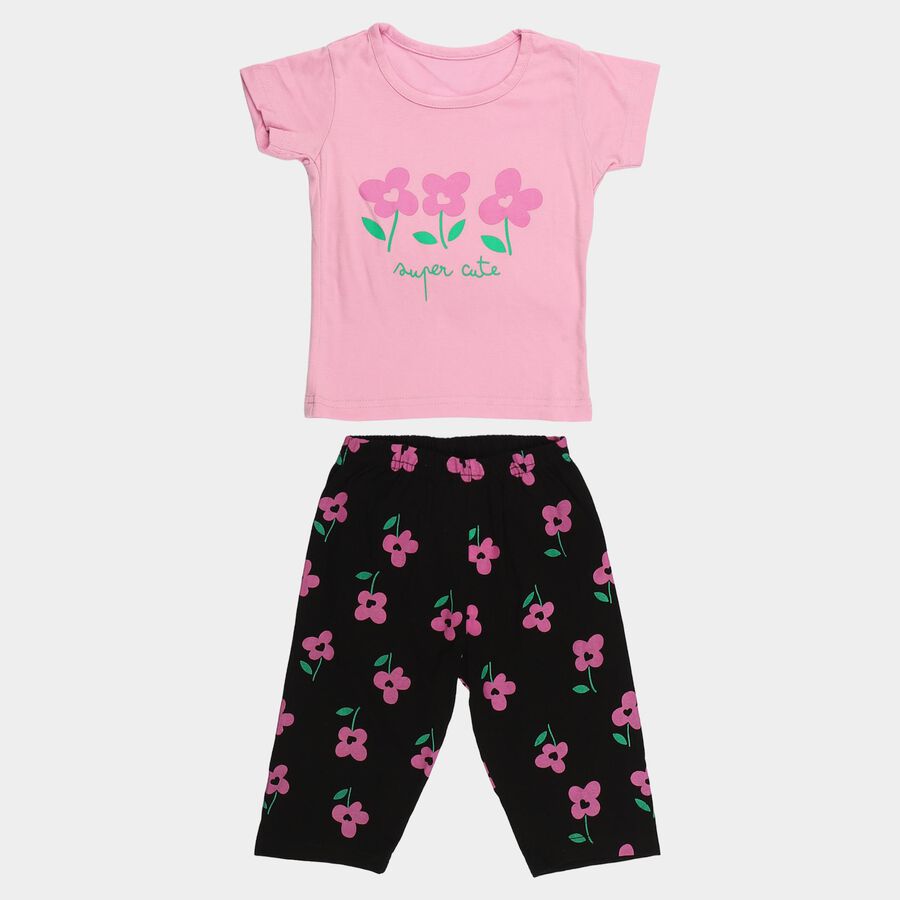 Girls Lilac Round Neck Casual Top And Capri Set, लाइलेक, large