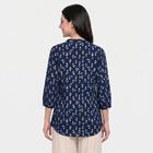 Women's Navy Blue Mandarin Collar Floral Printed Straight Kurti, गहरा नीला, small