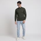Men's Olive Green Mock Neck Solid Pullover, Olive, small
