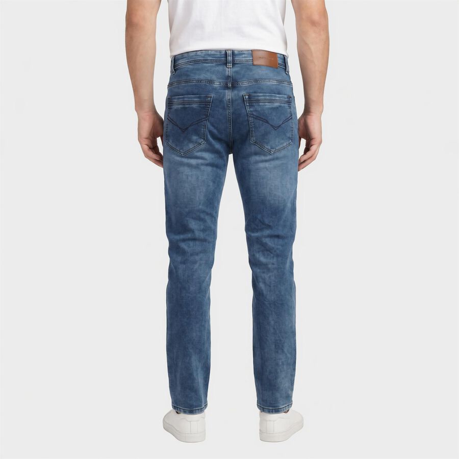 Men's Blue Slim Fit Washed Jeans, Mid Blue, large