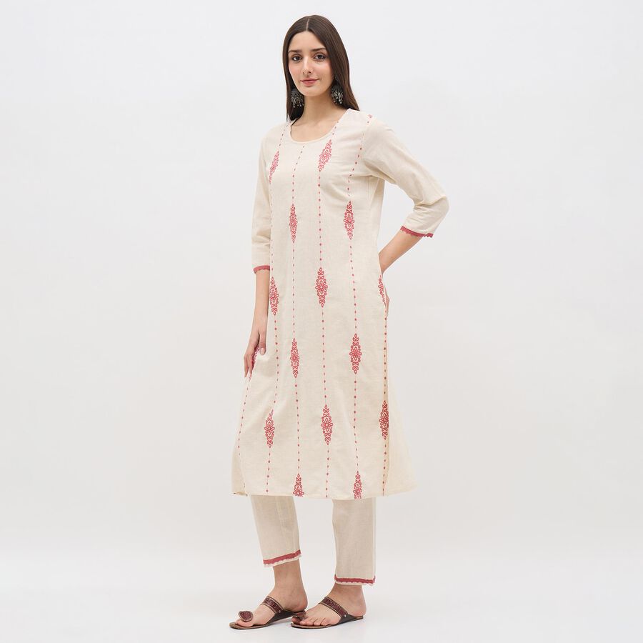 Women's Rich Eggshell White Embroidered Ethnic Set, Off White, large