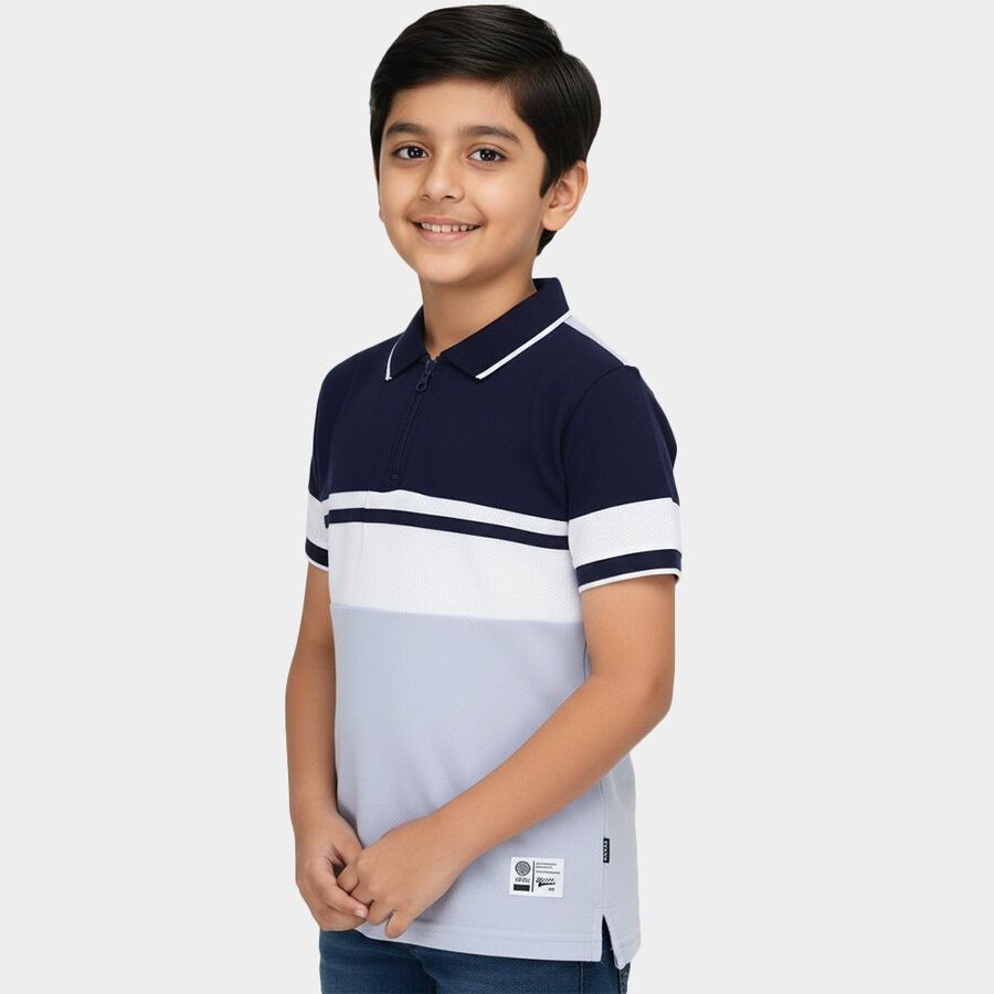 Boys' Light Blue Round Neck Graphic Printed T-Shirt, हल्का नीला, large