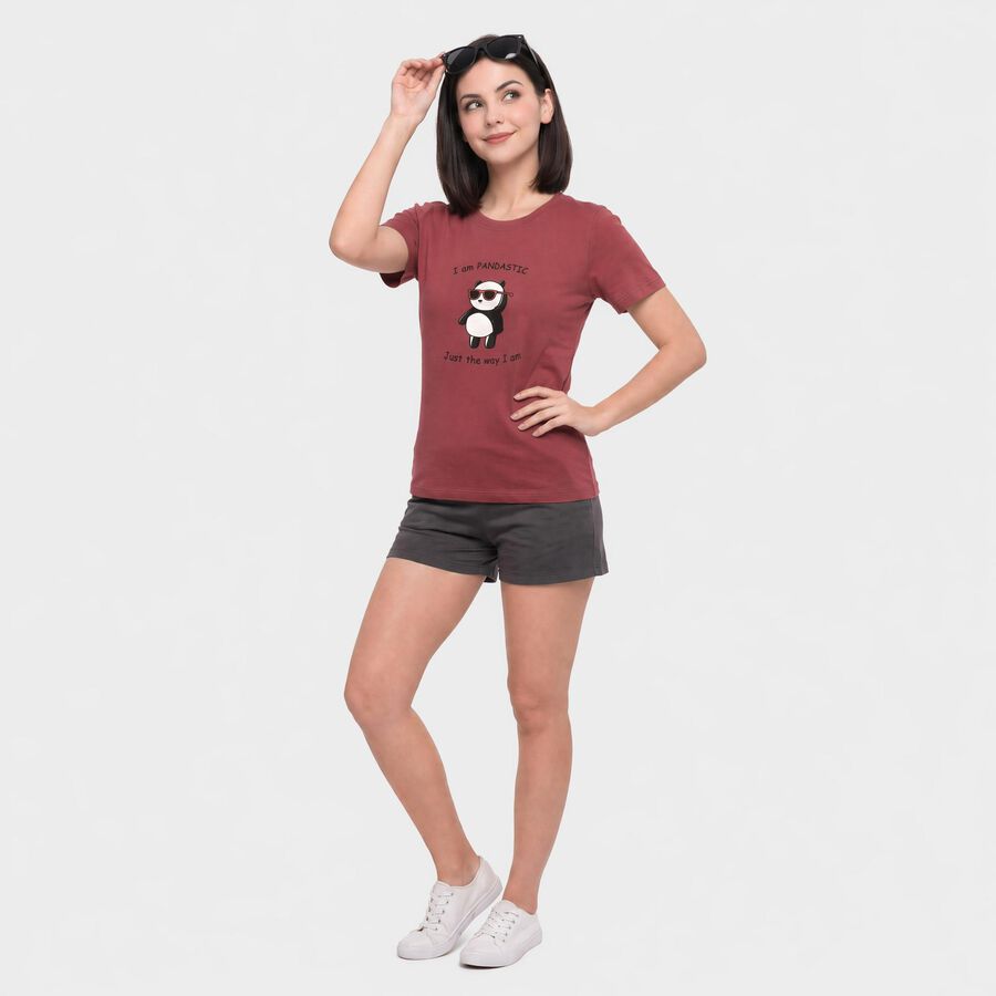 Women's Pink Round Neck Regular T-Shirt, गुलाबी, large