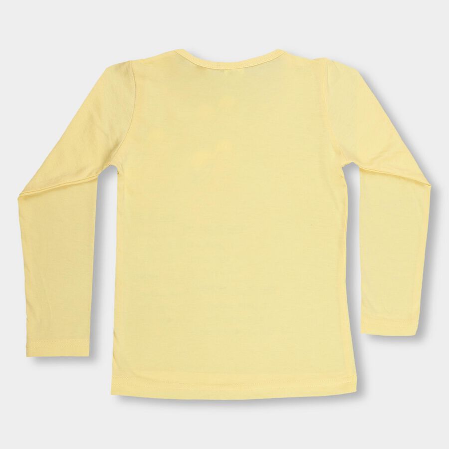 Girls' Bright Yellow Cotton Round Neck Casual Top, Yellow, large image number null
