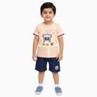 Infants' Peach Cotton Round Neck Cartoon Print Baba Suit, Peach, small