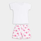 Girls' White Flamingo Printed T-Shirt and Shorts Set, सफ़ेद, small image number null