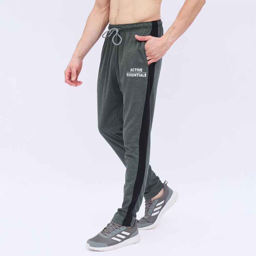 Men's Charcoal Grey Slim Fit Side-Striped Track Pants, Olive, large image number null