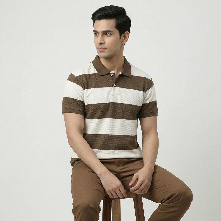 Men's Brown Polo Neck Classic T-Shirt, Brown, large