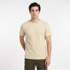 Men's Beige Cotton Round Neck Regular T-Shirt, Beige, small